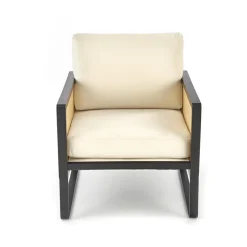 Poltrona design soggiorno in rattan naturale beige nero Niceto