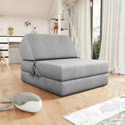 Poltrona divano letto pieghevole 90cm velluto a coste grigio Lorin