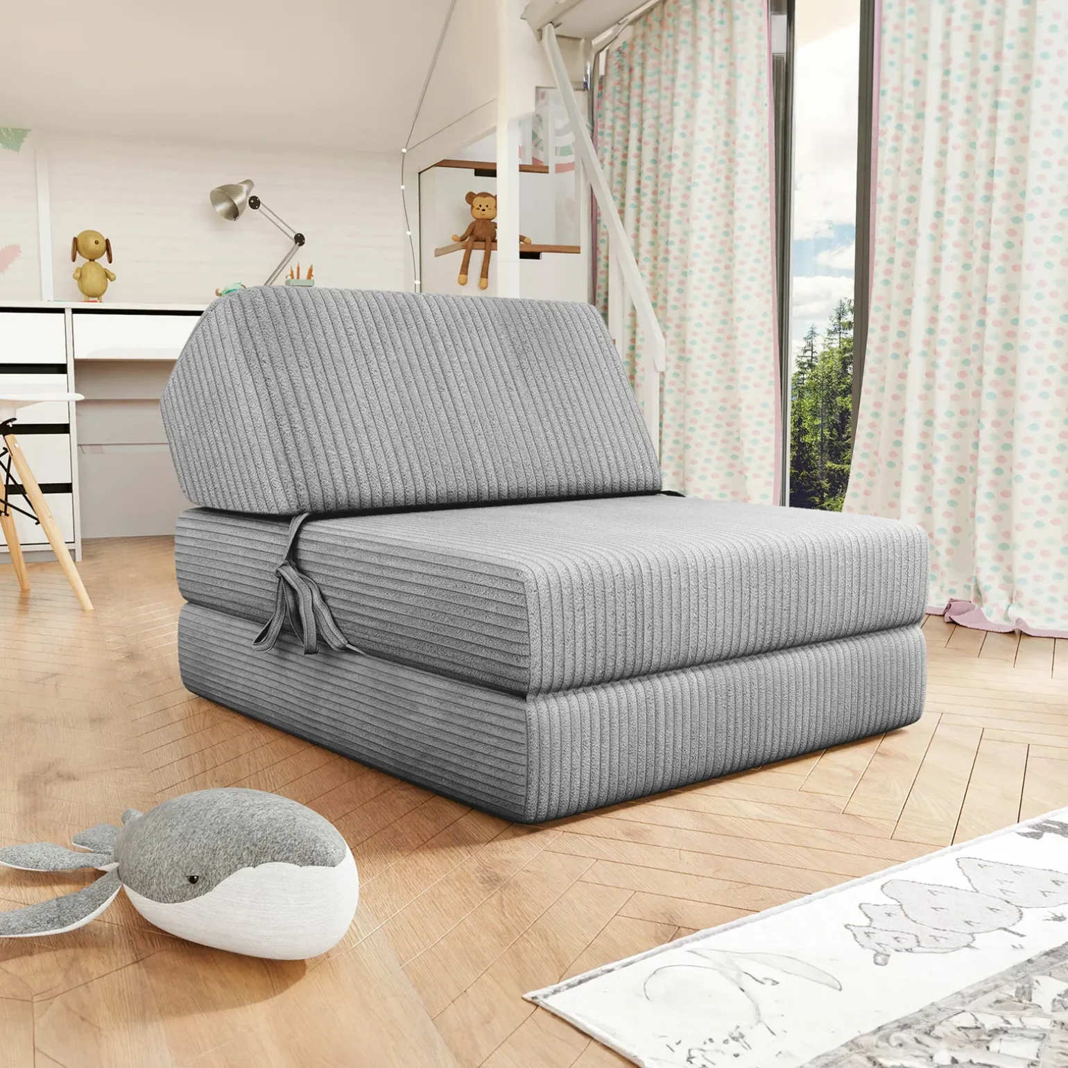 Poltrona divano letto pieghevole 90cm velluto a coste grigio Lorin