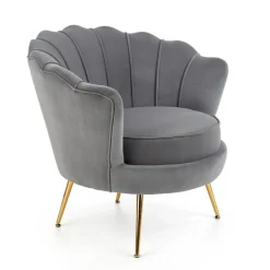 Poltrona grigio imbottita in velluto con gambe oro Gabriella