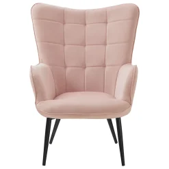 Poltrona imbottita con poggiapiedi in velluto rosa Siena