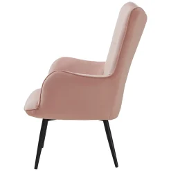 Poltrona imbottita con poggiapiedi in velluto rosa Siena