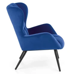 Poltrona imbottita in tessuto velluto blu nero Polly