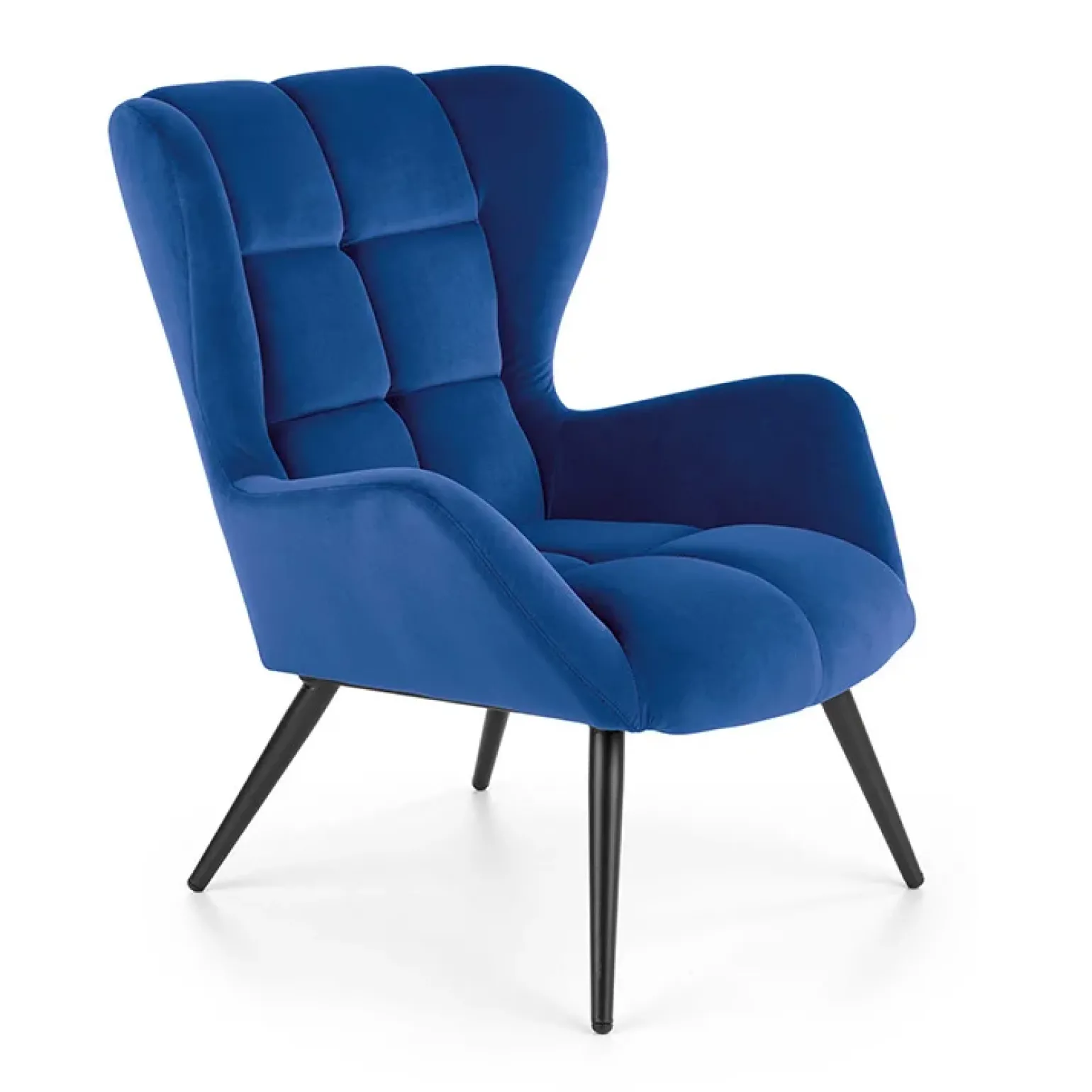 Poltrona imbottita in tessuto velluto blu nero Polly