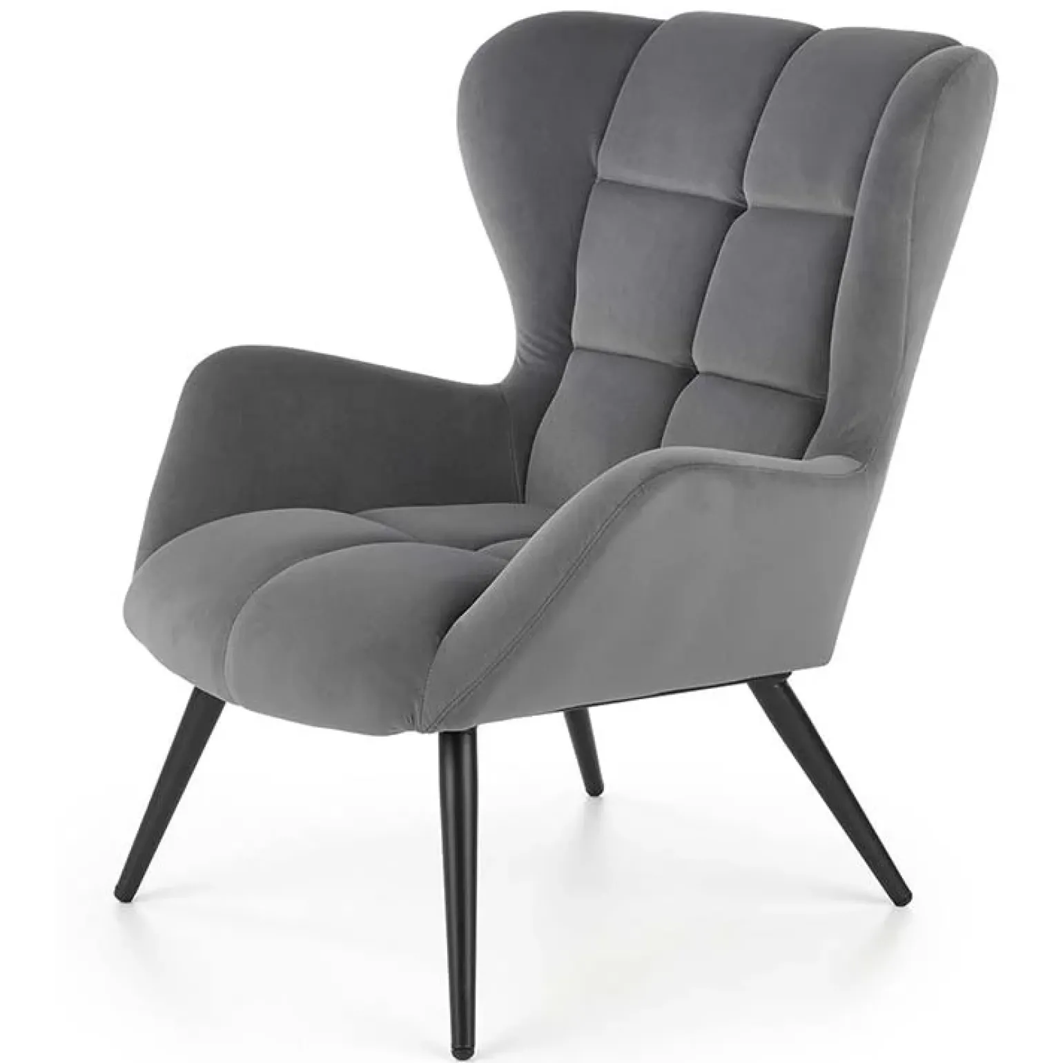 Poltrona imbottita in tessuto velluto grigio nero Polly