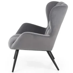 Poltrona imbottita in tessuto velluto grigio nero Polly