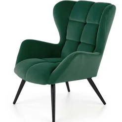 Poltrona imbottita in tessuto velluto verde scuro nero Polly