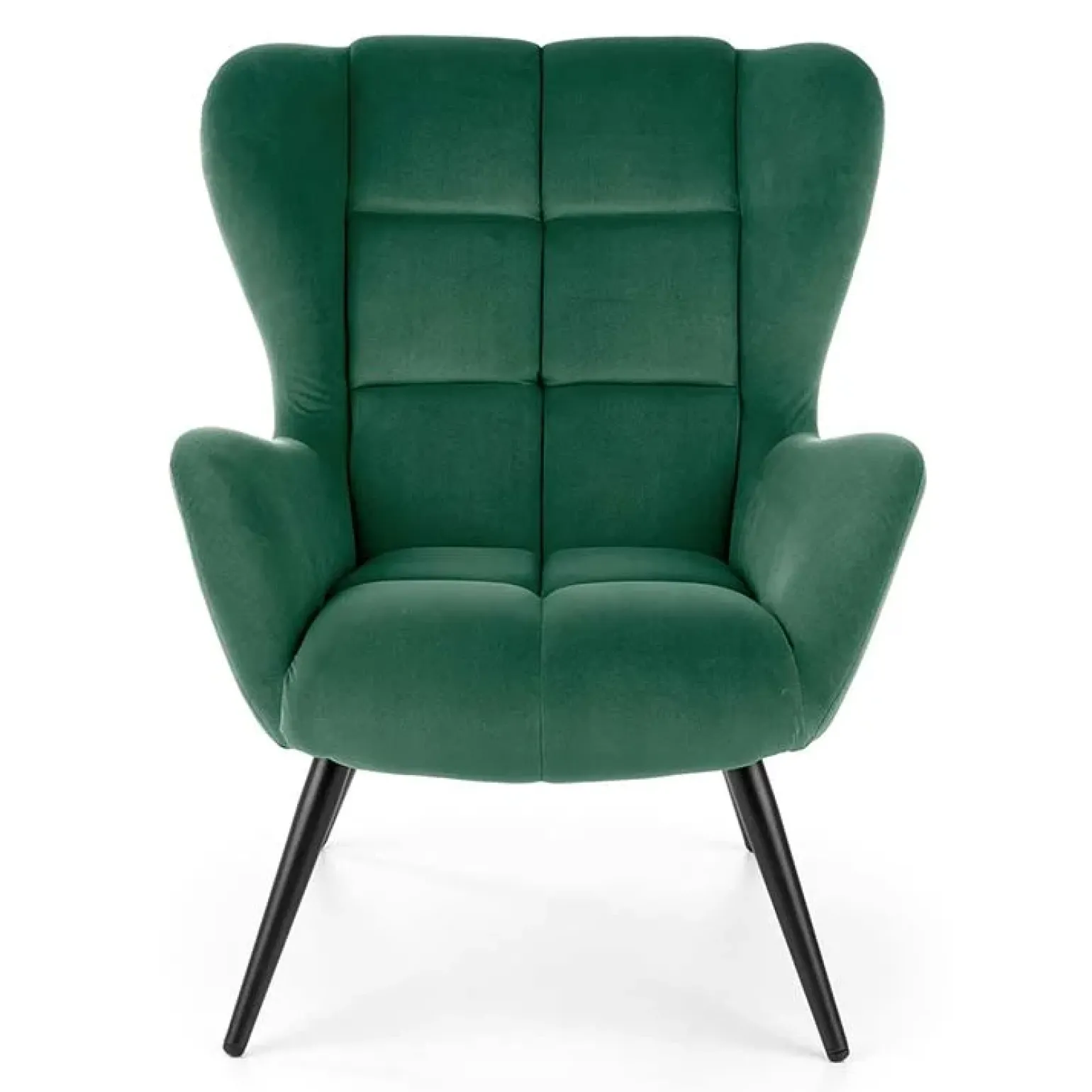 Poltrona imbottita in tessuto velluto verde scuro nero Polly