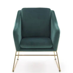 Poltrona imbottita in velluto verde gambe in oro Erminia 3