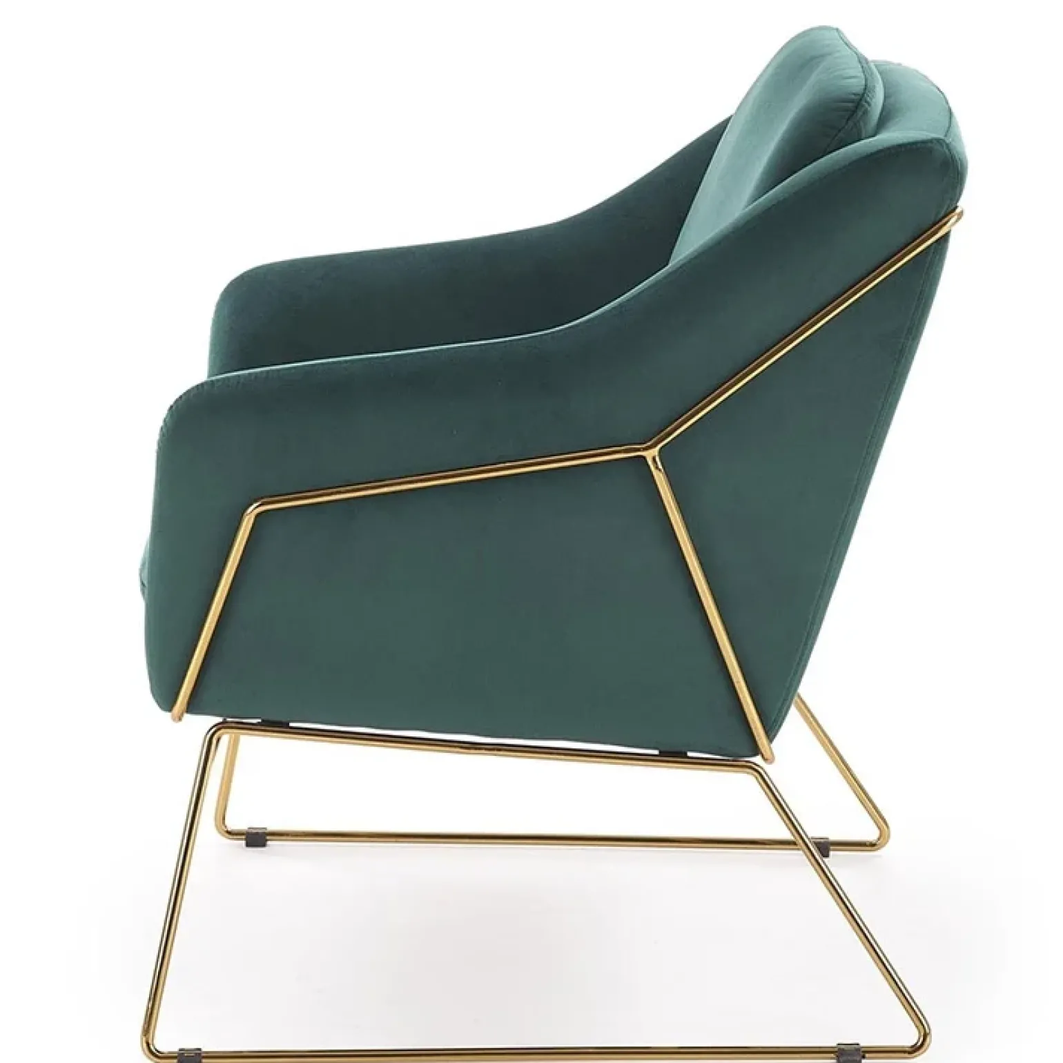 Poltrona imbottita in velluto verde gambe in oro Erminia 3