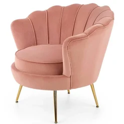 Poltrona imbottita moderna in velluto rosa antico oro Gabriella