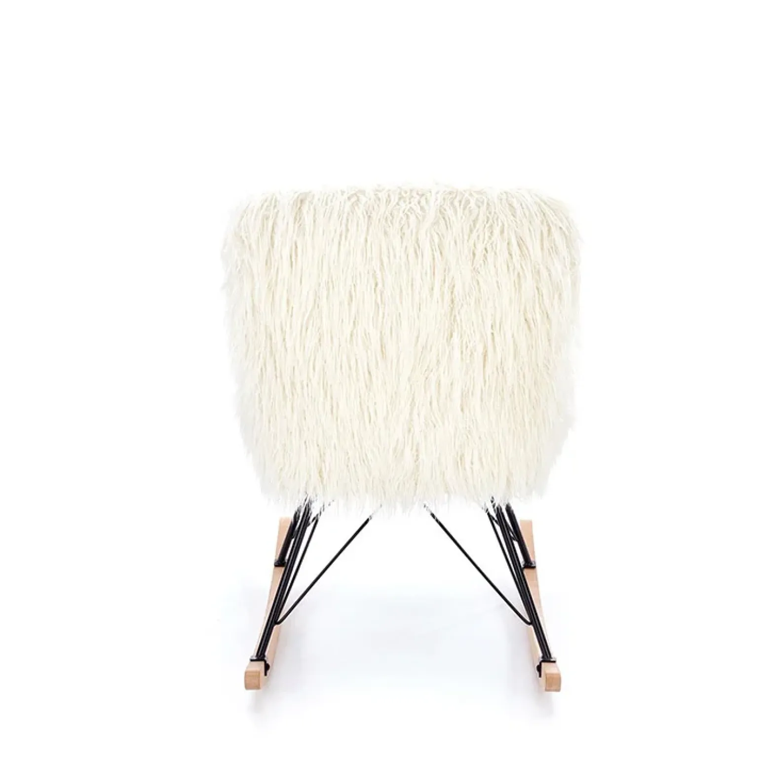 Poltrona sedia a dondolo design pelliccia bianco crema struttura legno metallo Winnipeg
