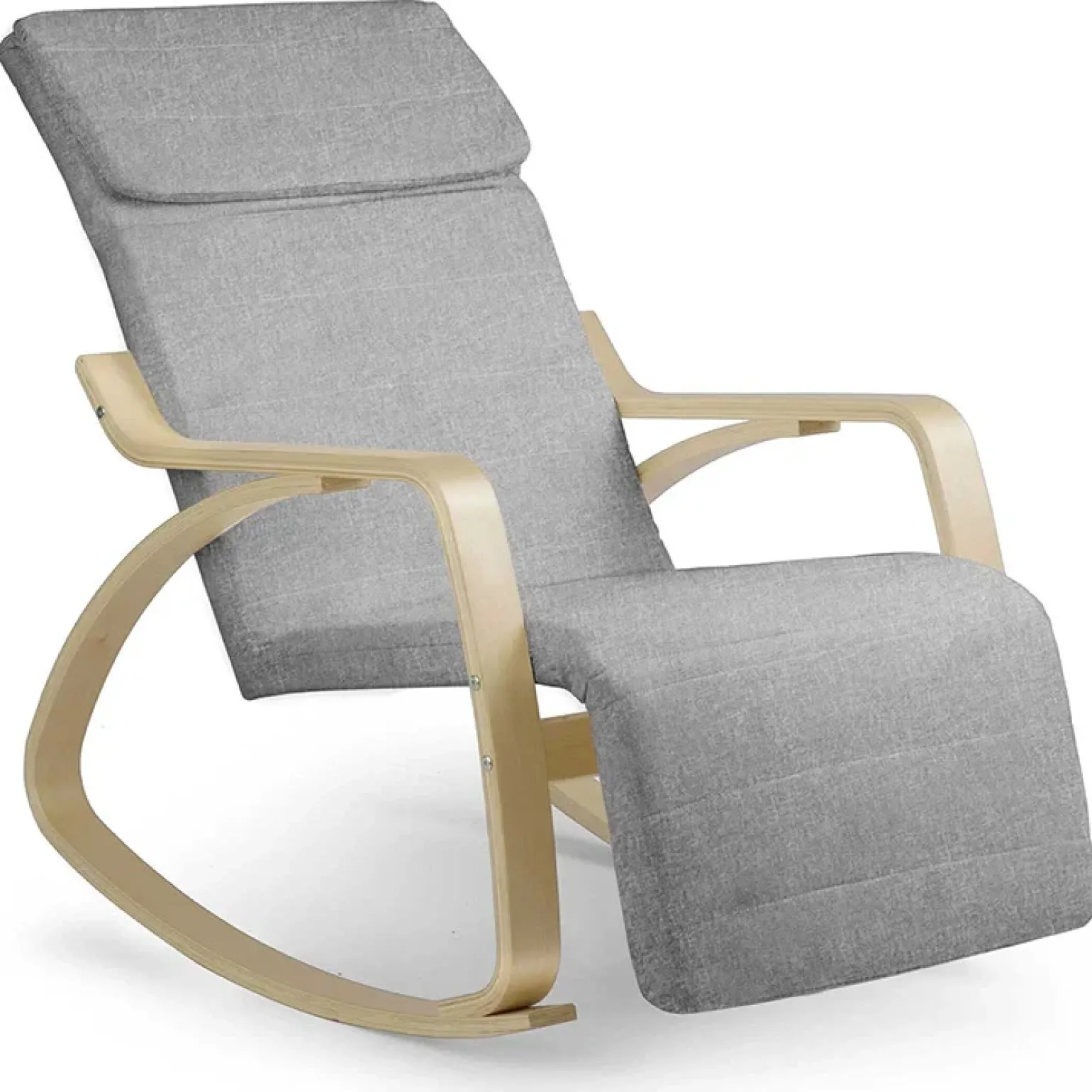 Poltrona sedia a dondolo imbottita relax tessuto grigio legno Slow