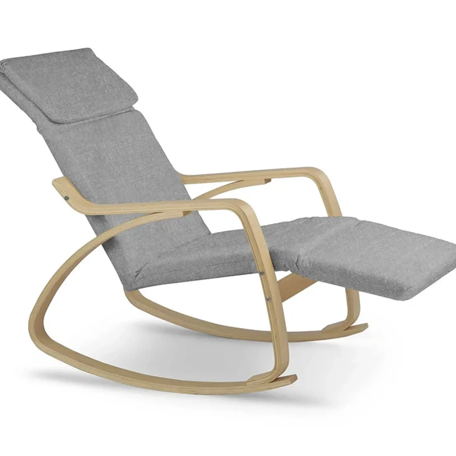 Poltrona sedia a dondolo imbottita relax tessuto grigio legno Slow