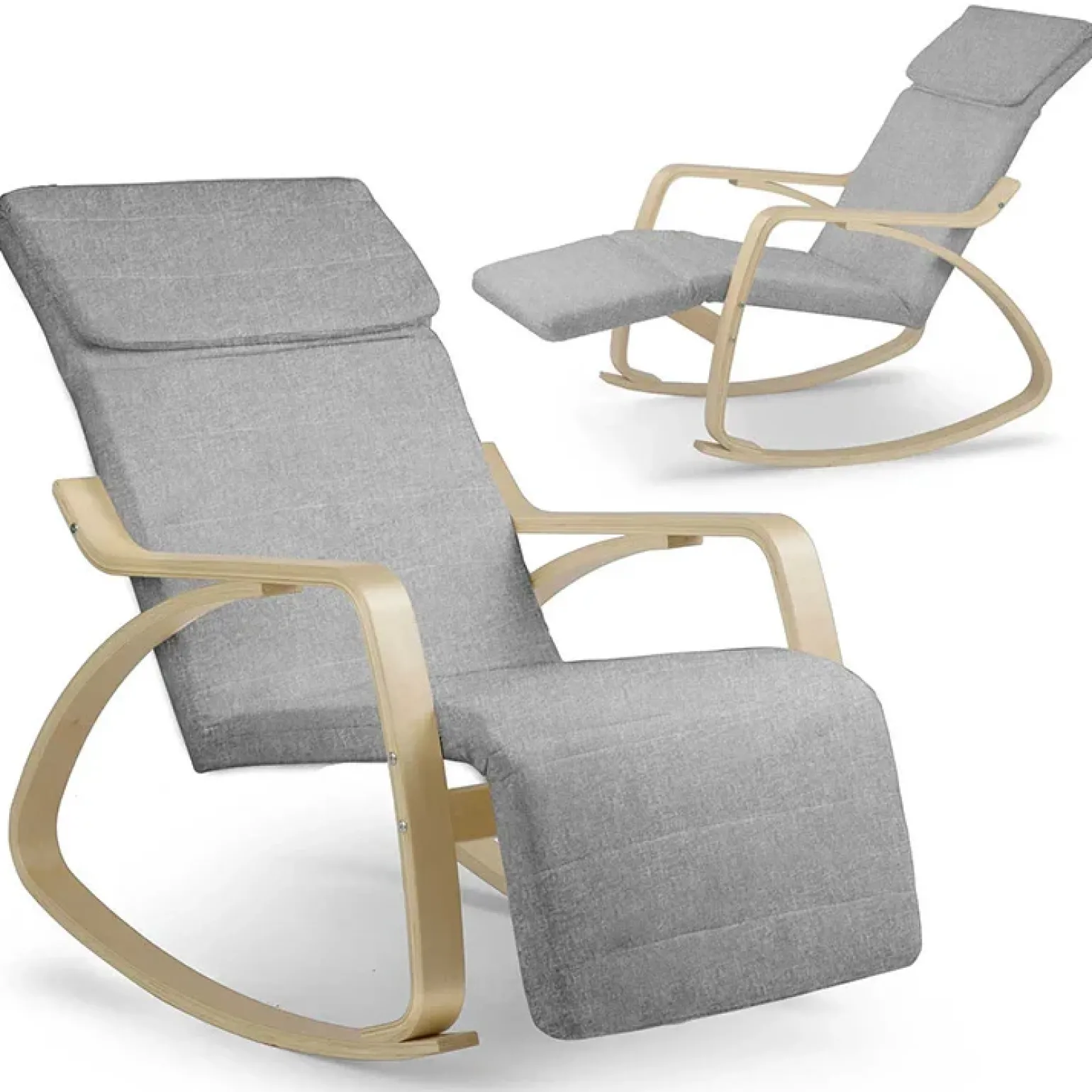 Poltrona sedia a dondolo imbottita relax tessuto grigio legno Slow