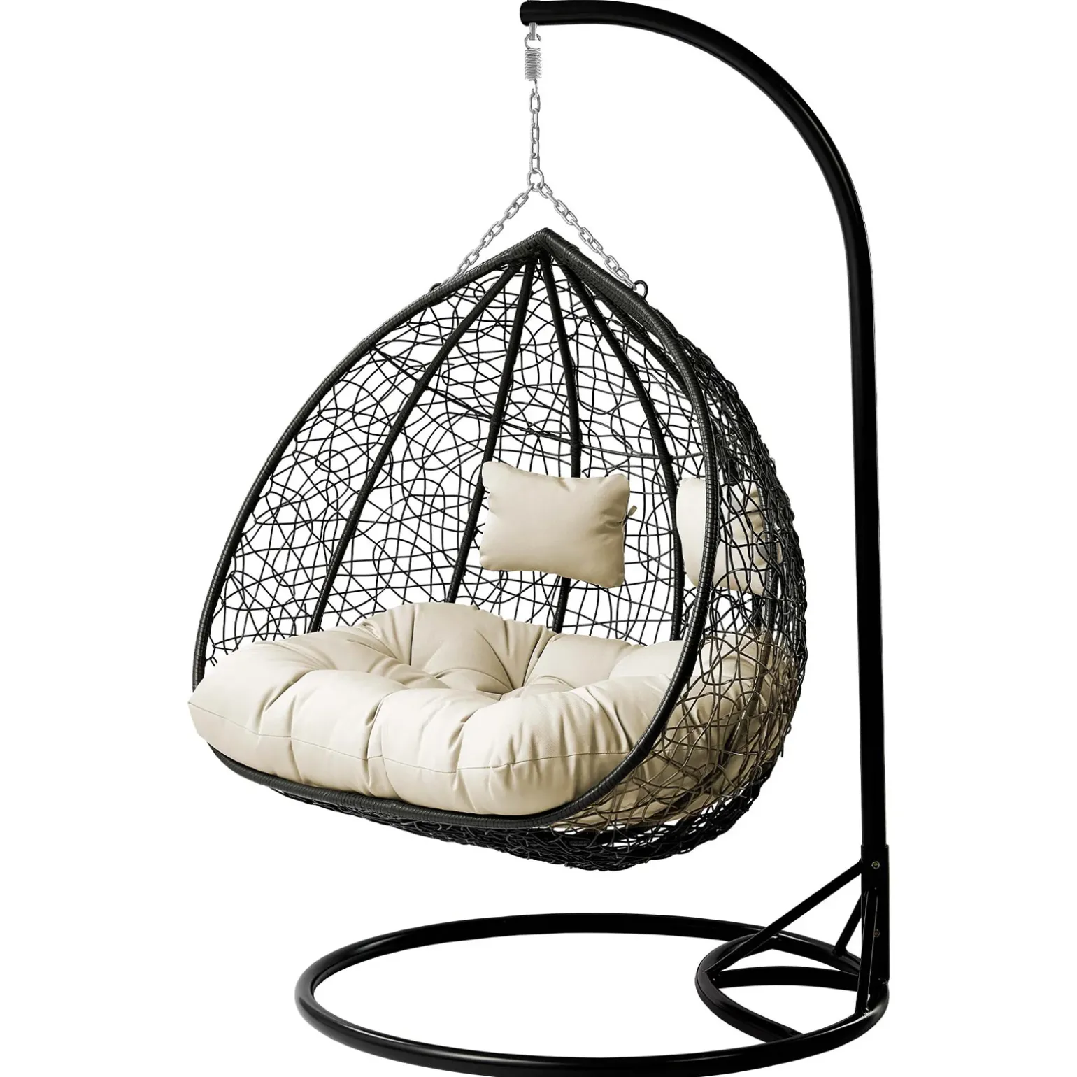 Poltrona sospesa 2 posti da giardino 120x200h cm nero con cuscini beige Ibisco