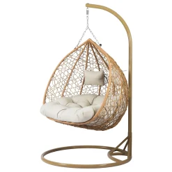 Poltrona sospesa 2 posti da giardino 120x200h cm marrone con cuscino beige Ibisco