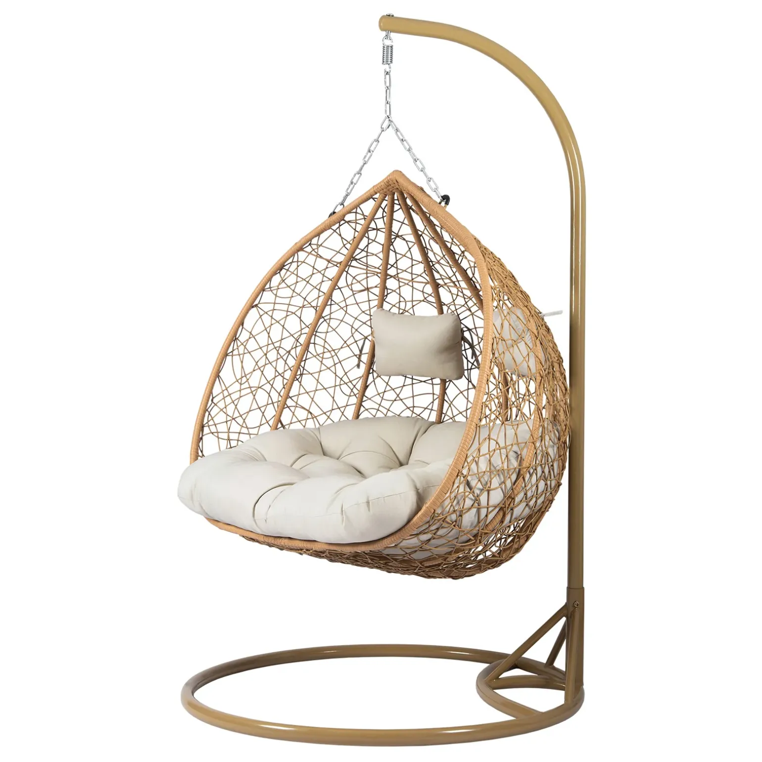 Poltrona sospesa 2 posti da giardino 120x200h cm marrone con cuscino beige Ibisco