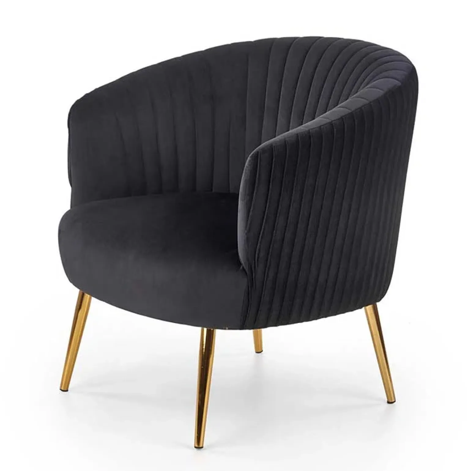 Poltroncina design in velluto nero con gambe oro Romance