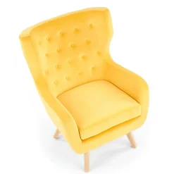 Poltroncina imbottita in velluto giallo legno naturale Seven
