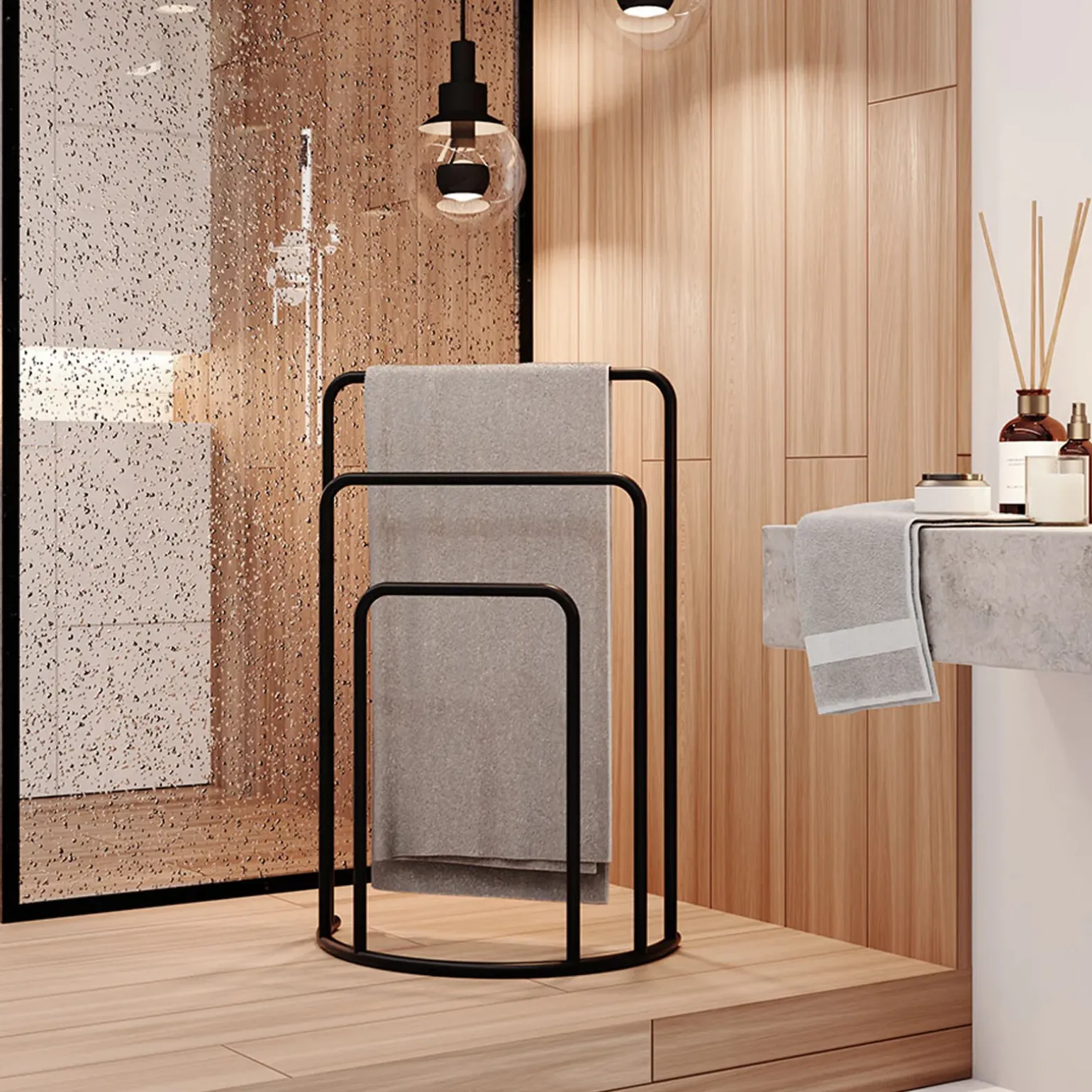 Portasciugamani da bagno 50x75h cm 3 livelli nero Marinella