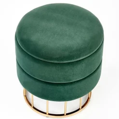 Pouf contenitore design da salotto rotondo in velluto verde Neril