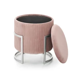 Pouf da salotto contenitore in velluto rosa Franklin