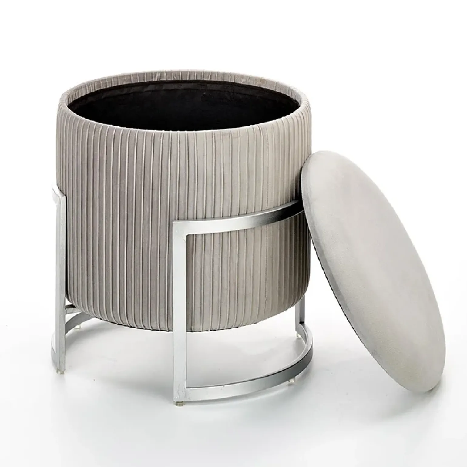 Pouf da salotto contenitore in velluto grigio chiaro Franklin