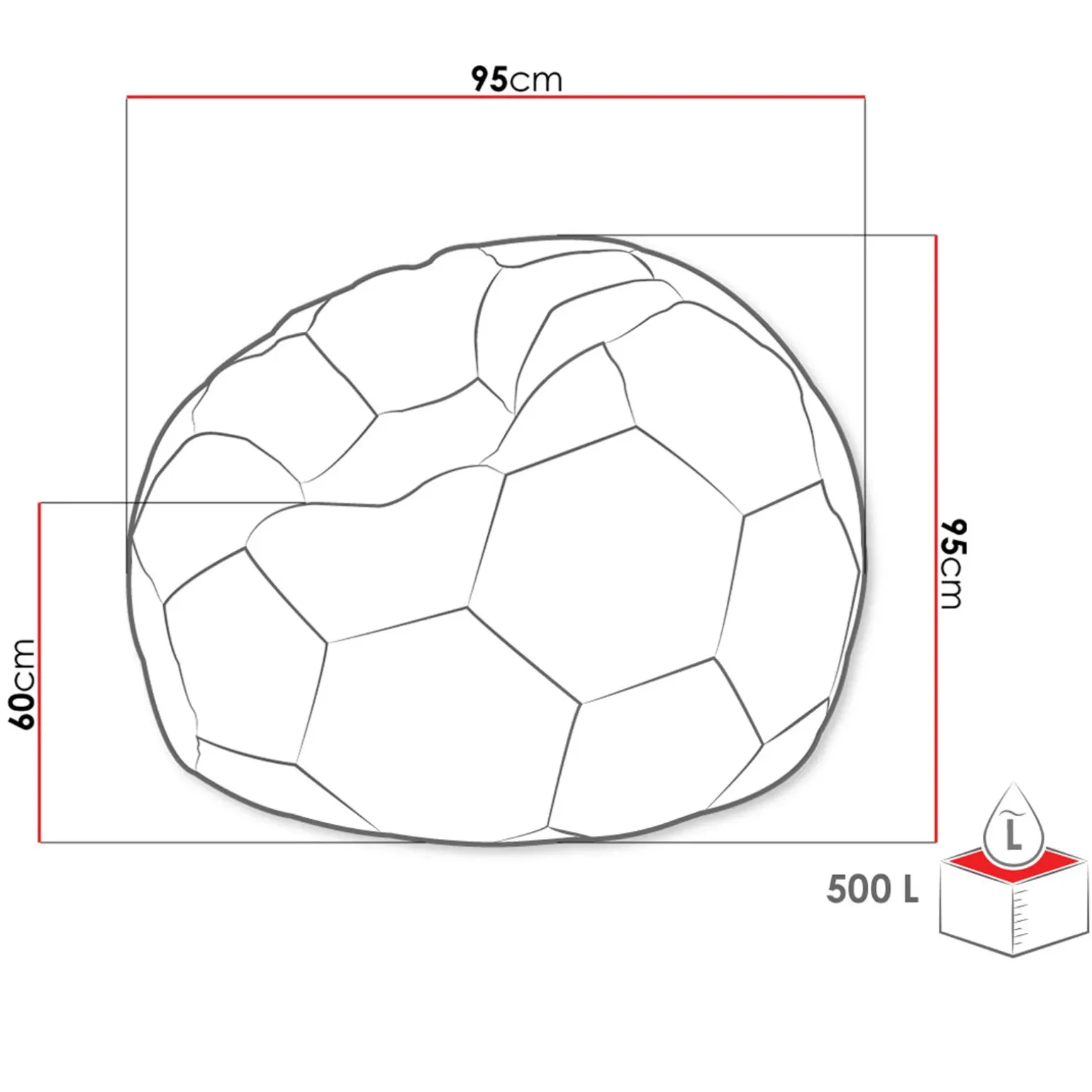 Pouf poltrona sacco palla da calcio blu bianco ecopelle Lionel
