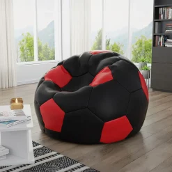 Pouf poltrona sacco palla da calcio ecopelle nero rosso Lionel