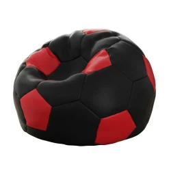 Pouf poltrona sacco palla da calcio ecopelle nero rosso Lionel
