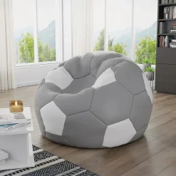 Pouf poltrona sacco palla da calcio ecopelle grigio bianco Lionel