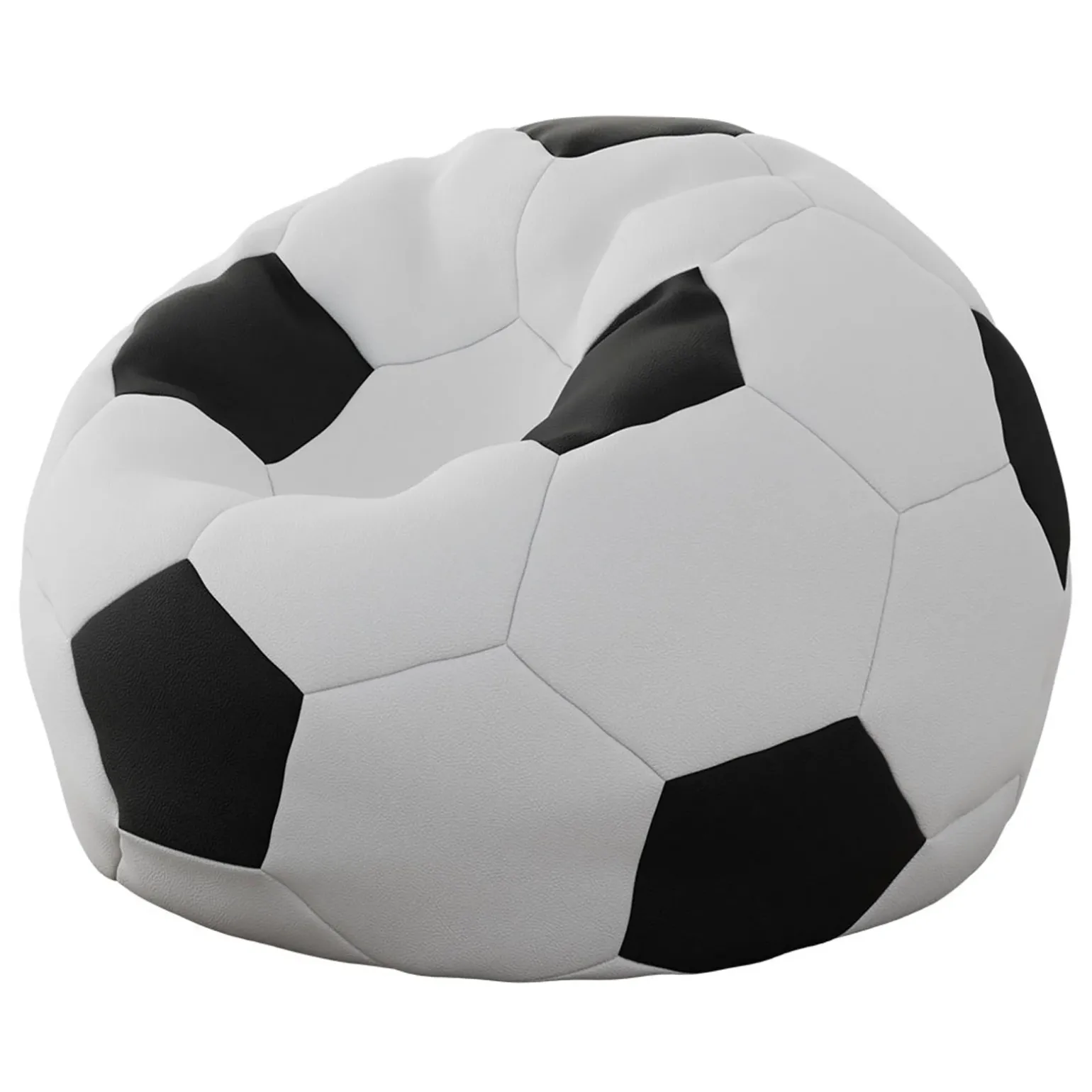 Pouf poltrona sacco palla da calcio ecopelle bianco nero Lionel