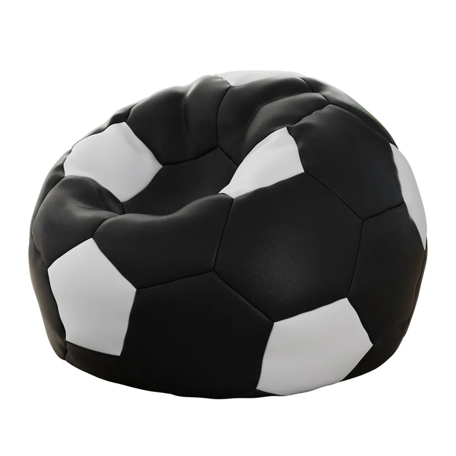 Pouf poltrona sacco palla da calcio ecopelle nero bianco Lionel