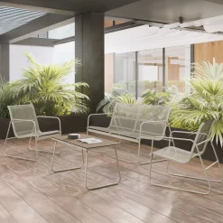 Salotto da giardino 4 posti con tavolino moderno beige Zeno