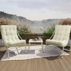 Salotto da giardino 2 posti con cuscini e tavolino beige Aurelia