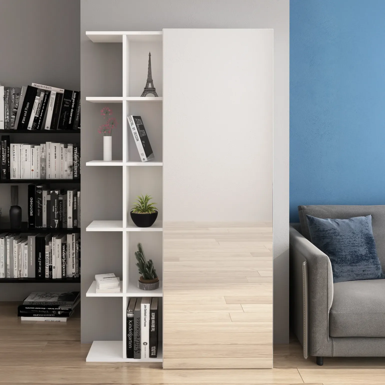 Scarpiera con libreria 88x160h cm 1 anta con specchio bianco Vanda