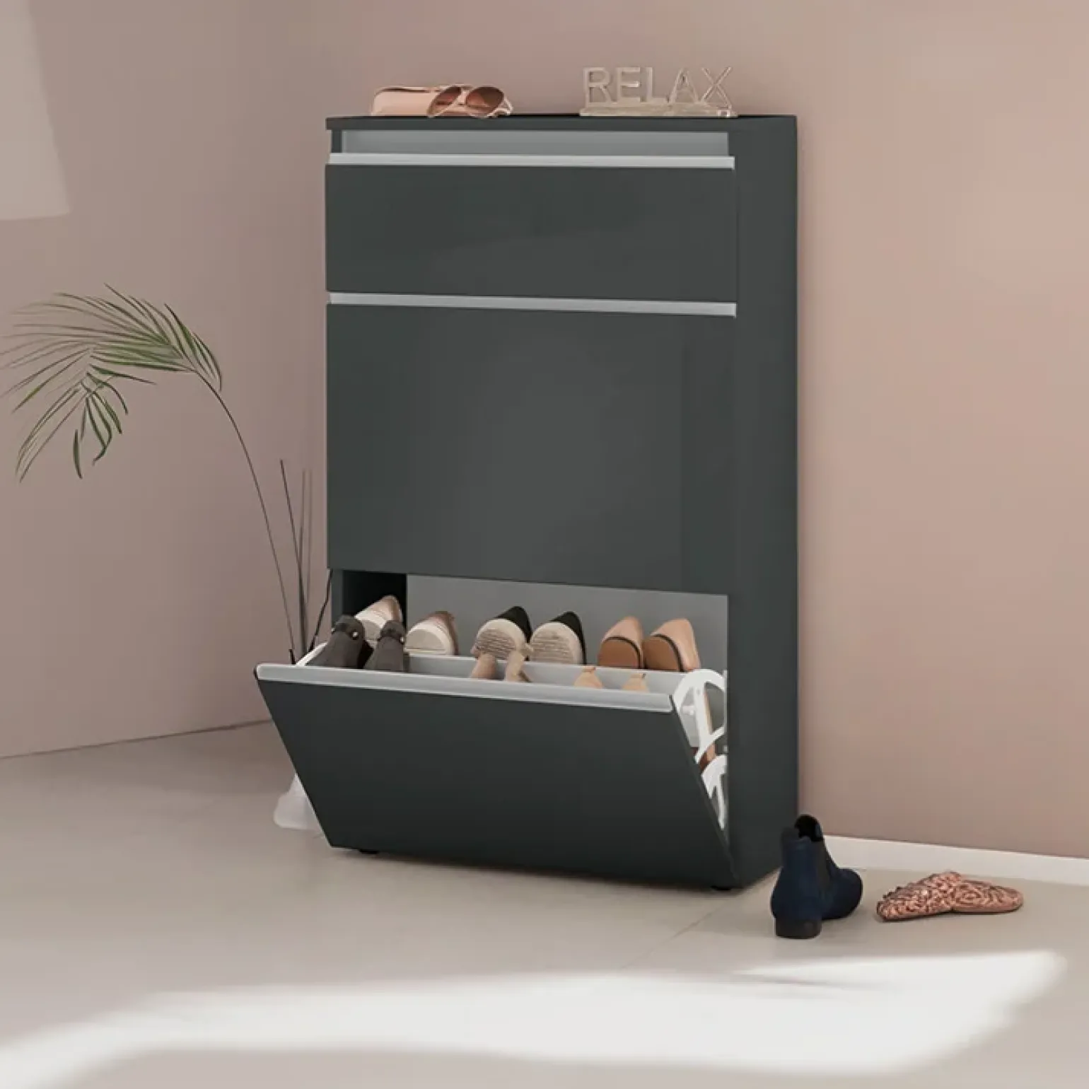 Scarpiera ingresso 60x108h cm 2 ante antracite lucido Eclisse