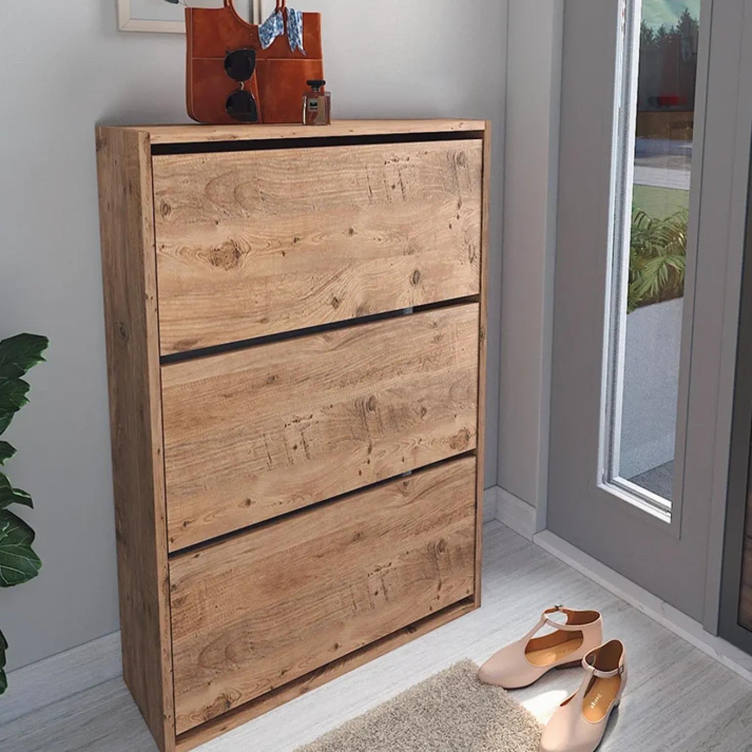 Scarpiera ingresso 74x110h cm moderna rovere Palmaria