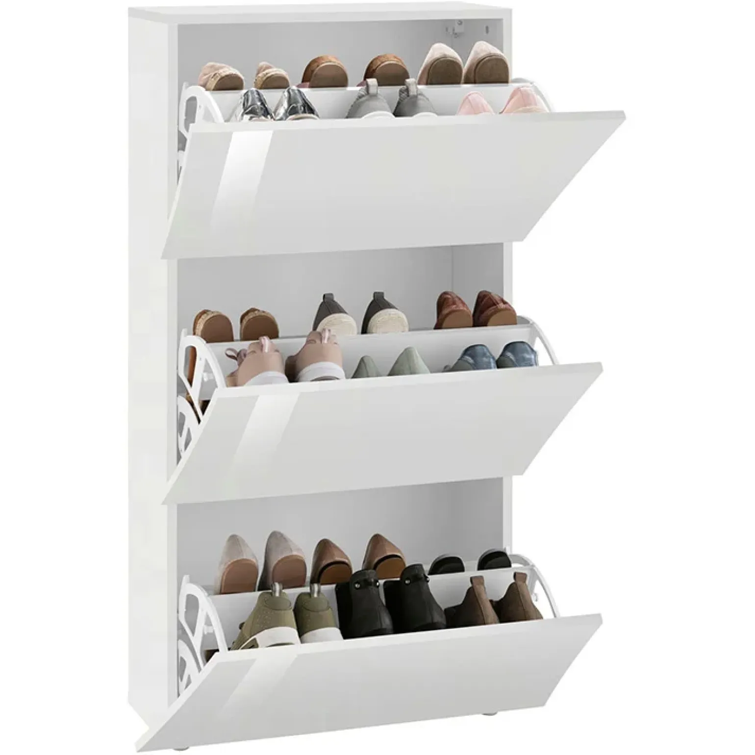 Scarpiera ingresso 70x121h cm 3 ante moderna bianco lucido Neve
