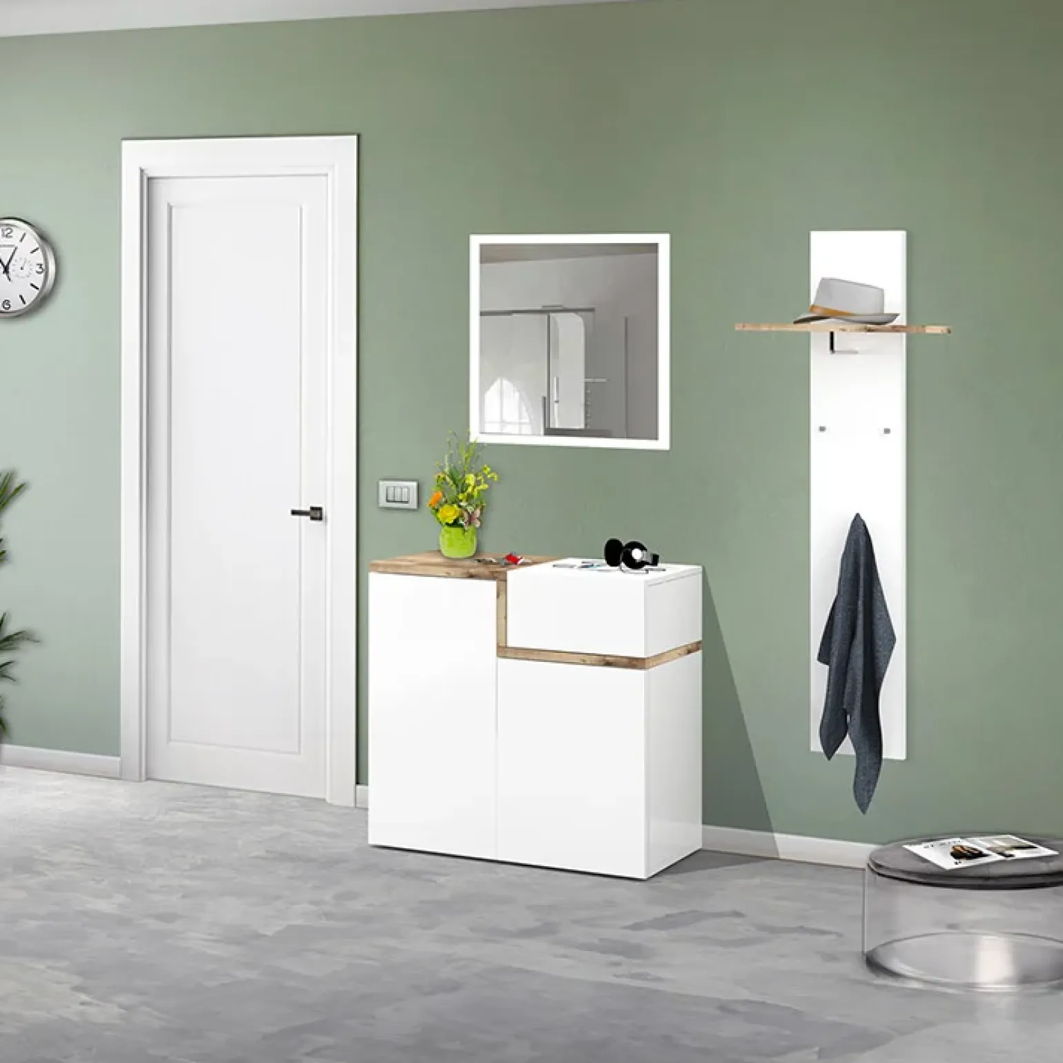 Scarpiera ingresso 80x80h cm 2 ante bianco lucido acero Lucidardo