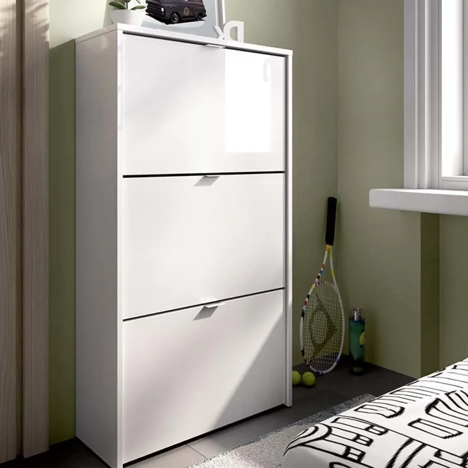 Scarpiera ingresso 61x113h cm moderna 3 ante bianco lucido Jepson