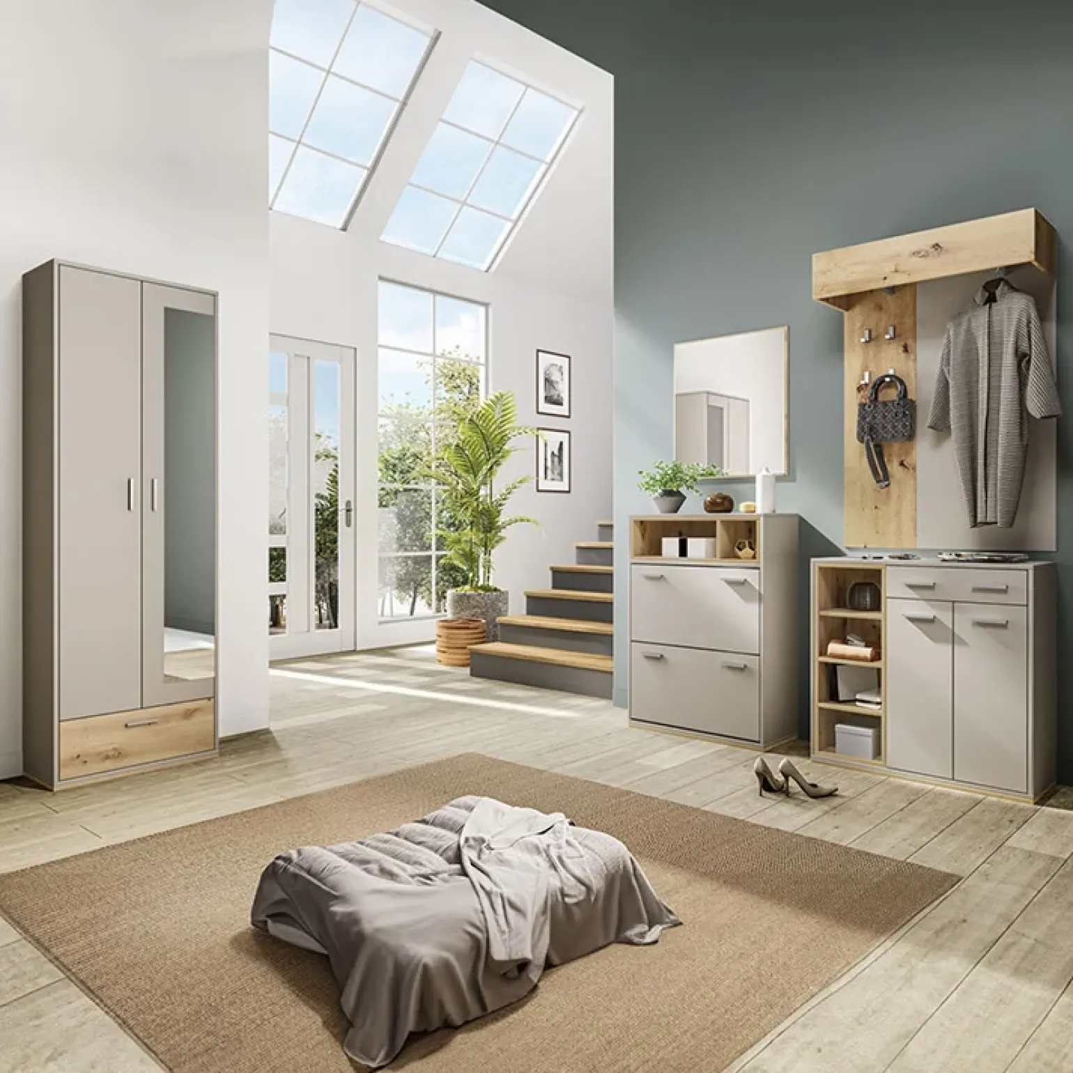 Scarpiera ingresso 70x101h cm 2 ante moderna rovere naturale beige satinato Kenya