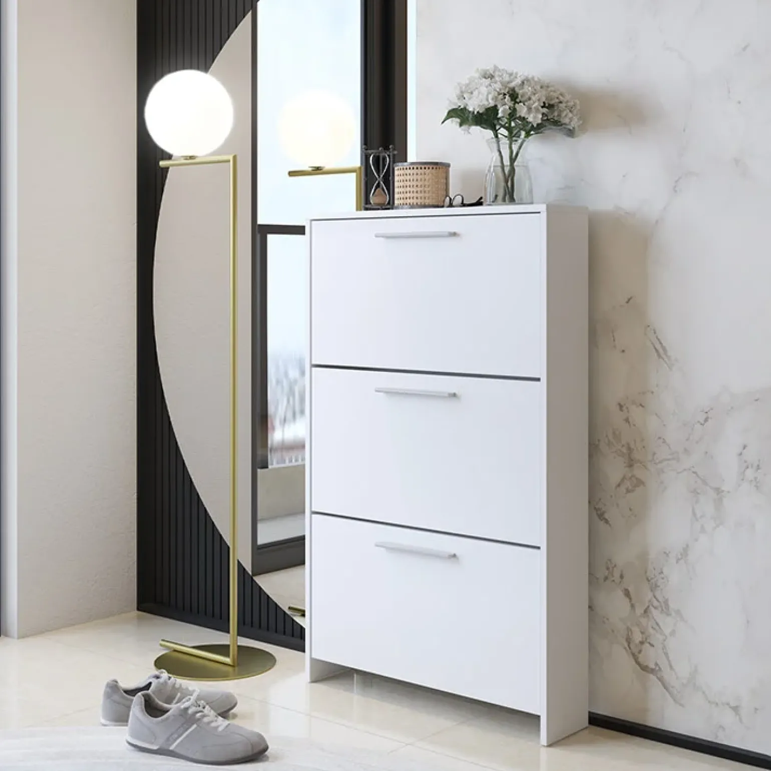 Scarpiera ingresso 69x115h cm bianco opaco Benton