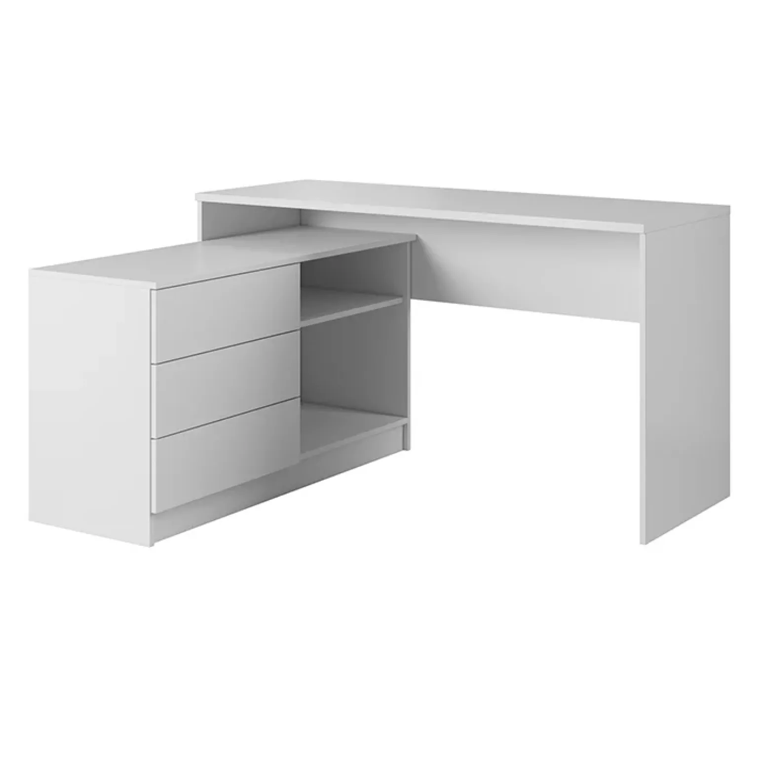 Scrivania angolare ufficio 138x110cm con cassettiera bianca Fallon