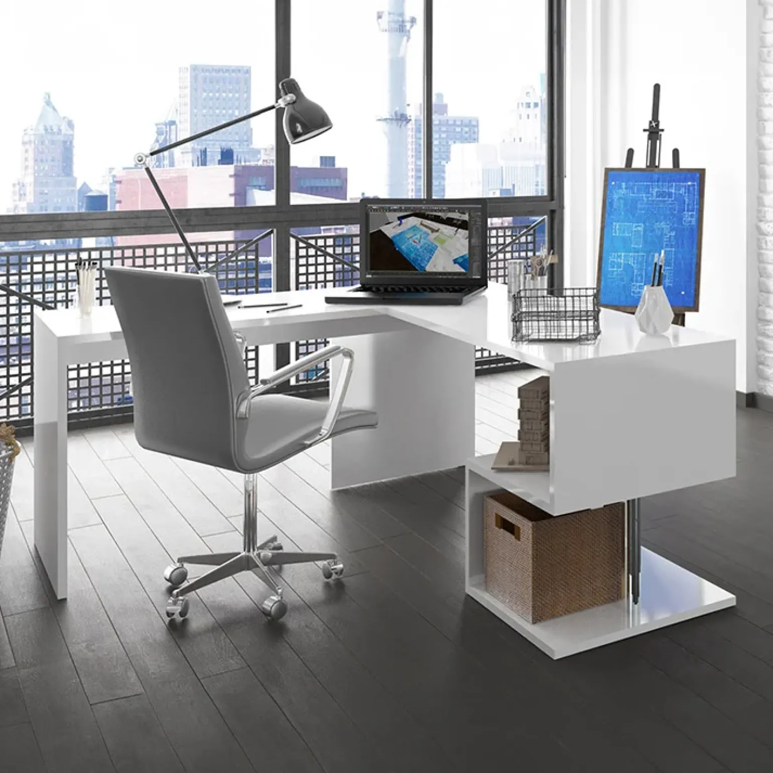 Scrivania angolare ufficio 180x78cm bianco lucido ErgoDesk