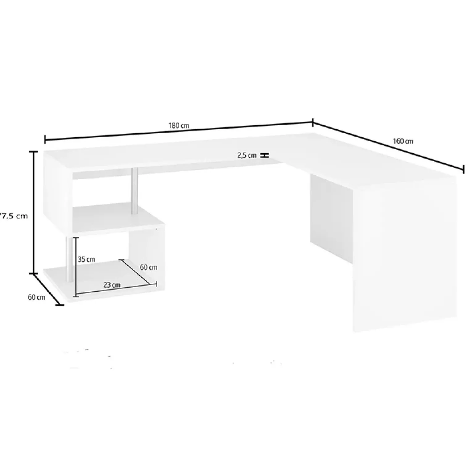 Scrivania angolare ufficio 180x78cm bianco lucido ErgoDesk