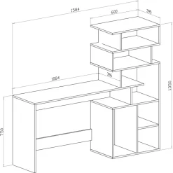 Scrivania 158/40cm ufficio con libreria bianco frassino Claire