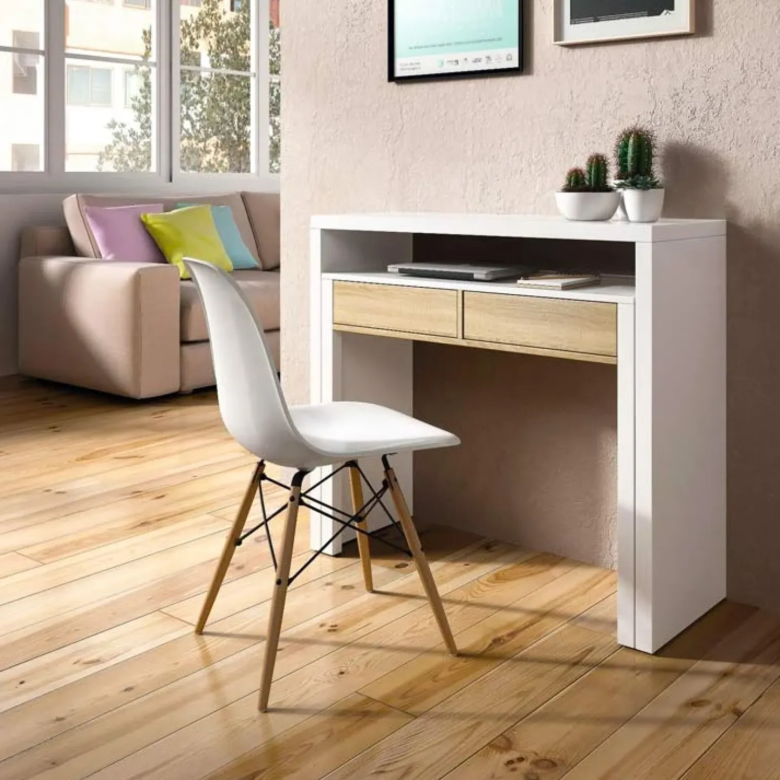 Scrivania 36/66cm ufficio moderna bianco opaco rovere Adam Gihome®