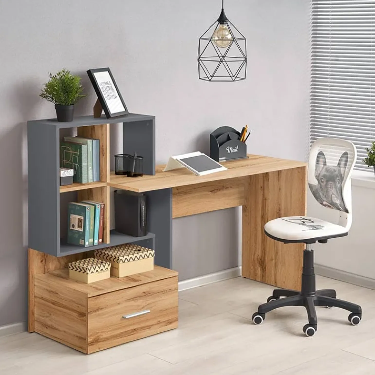 Scrivania 149/50cm ufficio moderna rovere antracite Jade Gihome®